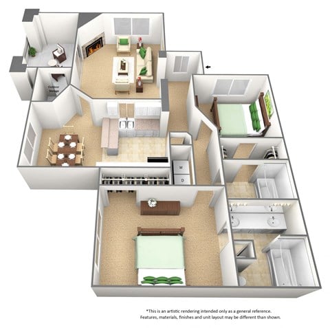 Floor plan for 2 beds, 2 baths, 1158 sqft